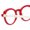 Close Up View of Eyebobs Cabaret 2296-01 Ladies Oval Designer Reading Glasses Red White Marble 40mm