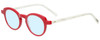 Profile View of Eyebobs Cabaret 2296-01 Designer Blue Light Blocking Eyeglasses in Red White Crystal Marble Ladies Round Full Rim Acetate 40 mm