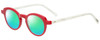 Profile View of Eyebobs Cabaret 2296-01 Designer Polarized Reading Sunglasses with Custom Cut Powered Green Mirror Lenses in Red White Crystal Marble Ladies Round Full Rim Acetate 40 mm