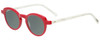 Profile View of Eyebobs Cabaret 2296-01 Designer Polarized Reading Sunglasses with Custom Cut Powered Smoke Grey Lenses in Red White Crystal Marble Ladies Round Full Rim Acetate 40 mm