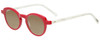 Profile View of Eyebobs Cabaret 2296-01 Designer Polarized Reading Sunglasses with Custom Cut Powered Amber Brown Lenses in Red White Crystal Marble Ladies Round Full Rim Acetate 40 mm
