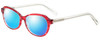 Profile View of Eyebobs CPA 2738-01 Designer Polarized Sunglasses with Custom Cut Blue Mirror Lenses in Red Crystal Ladies Cateye Full Rim Acetate 51 mm