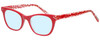 Profile View of Eyebobs Florence 2746-01 Designer Progressive Lens Blue Light Blocking Eyeglasses in Red Crystal Ladies Cateye Full Rim Acetate 47 mm