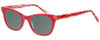 Profile View of Eyebobs Florence 2746-01 Designer Polarized Sunglasses with Custom Cut Smoke Grey Lenses in Red Crystal Ladies Cateye Full Rim Acetate 47 mm
