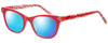 Profile View of Eyebobs Florence 2746-01 Designer Polarized Sunglasses with Custom Cut Blue Mirror Lenses in Red Crystal Ladies Cateye Full Rim Acetate 47 mm