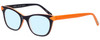 Profile View of Eyebobs Florence 2746-77 Designer Progressive Lens Blue Light Blocking Eyeglasses in Deep Purple Orange Ladies Cateye Full Rim Acetate 47 mm