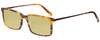 Profile View of Eyebobs Gus 3155-19 Designer Polarized Reading Sunglasses with Custom Cut Powered Sun Flower Yellow Lenses in Matte Tortoise Havana Brown Gold Mens Rectangle Full Rim Acetate 57 mm