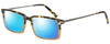 Profile View of Eyebobs Gus 3155-77 Designer Polarized Reading Sunglasses with Custom Cut Powered Blue Mirror Lenses in Tortoise Amber Fade Gunmetal Mens Rectangle Full Rim Acetate 57 mm
