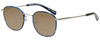 Profile View of Eyebobs Outside 3172-10 Designer Polarized Reading Sunglasses with Custom Cut Powered Amber Brown Lenses in Blue Silver Unisex Round Full Rim Metal 47 mm