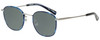 Profile View of Eyebobs Outside 3172-10 Designer Polarized Reading Sunglasses with Custom Cut Powered Smoke Grey Lenses in Blue Silver Unisex Round Full Rim Metal 47 mm