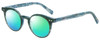 Profile View of Eyebobs Reva 2747-10 Designer Polarized Reading Sunglasses with Custom Cut Powered Green Mirror Lenses in Green Blue Marble Unisex Cateye Full Rim Acetate 45 mm