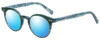 Profile View of Eyebobs Reva 2747-10 Designer Polarized Reading Sunglasses with Custom Cut Powered Blue Mirror Lenses in Green Blue Marble Unisex Cateye Full Rim Acetate 45 mm