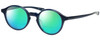 Profile View of Eyebobs Top Notch 2444-10 Designer Polarized Reading Sunglasses with Custom Cut Powered Green Mirror Lenses in Cobalt Blue Unisex Round Full Rim Acetate 47 mm