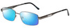 Profile View of Enhance EN3858 Designer Polarized Reading Sunglasses with Custom Cut Powered Blue Mirror Lenses in Gunmetal Silver Mens Rectangle Full Rim Metal 59 mm