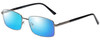 Profile View of Enhance EN4053 Designer Polarized Reading Sunglasses with Custom Cut Powered Blue Mirror Lenses in Shiny Gunmetal Silver Mens Rectangle Full Rim Metal 61 mm