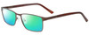 Profile View of Enhance EN4172 Designer Polarized Reading Sunglasses with Custom Cut Powered Green Mirror Lenses in Matte Brown Mens Rectangle Full Rim Metal 59 mm