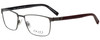 Profile View of OGA 10038O-GR11 Designer Progressive Lens Blue Light Blocking Eyeglasses in Gun Metal Silver Burgundy Red Unisex Rectangle Full Rim Metal 56 mm
