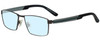 Profile View of OGA 7765O-GG042 Designer Progressive Lens Blue Light Blocking Eyeglasses in Satin Gun Metal Silver Green Unisex Rectangle Full Rim Metal 53 mm