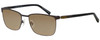 Profile View of OGA 10073O-MD11 Designer Polarized Sunglasses with Custom Cut Amber Brown Lenses in Satin Brown Black Gold Unisex Rectangle Full Rim Metal 58 mm