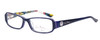 Profile View of Vera Bradley Madeline Designer Reading Eye Glasses with Custom Cut Powered Lenses in Navy Blue African Violet Ladies Rectangle Full Rim Acetate 50 mm