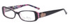 Profile View of Vera Bradley Kaya Designer Reading Eye Glasses with Custom Cut Powered Lenses in Floral Nightingale Black Purple Ladies Rectangle Full Rim Acetate 49 mm