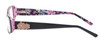 Side View of Vera Bradley Kaya Designer Reading Eye Glasses with Custom Cut Powered Lenses in Floral Nightingale Black Purple Ladies Rectangle Full Rim Acetate 49 mm