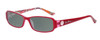 Profile View of Vera Bradley Madeline Designer Polarized Reading Sunglasses with Custom Cut Powered Smoke Grey Lenses in Red Pink Swirl Ladies Rectangle Full Rim Acetate 50 mm