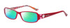 Profile View of Vera Bradley Madeline Designer Polarized Reading Sunglasses with Custom Cut Powered Green Mirror Lenses in Red Pink Swirl Ladies Rectangle Full Rim Acetate 50 mm