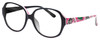 Profile View of Vera Bradley Lillian Designer Reading Eye Glasses with Custom Cut Powered Lenses in Black Priscilla Pink Ladies Oversized Full Rim Acetate 57 mm