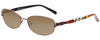 Profile View of Vera Bradley Gail Designer Polarized Sunglasses with Custom Cut Amber Brown Lenses in Brown Bittersweet Ladies Rectangle Full Rim Metal 57 mm