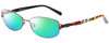Profile View of Vera Bradley Gail Designer Polarized Reading Sunglasses with Custom Cut Powered Green Mirror Lenses in Brown Bittersweet Ladies Rectangle Full Rim Metal 57 mm