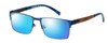 Profile View of Ducks Unlimited Station Designer Polarized Sunglasses with Custom Cut Blue Mirror Lenses in Cobalt Blue Mens Rectangle Full Rim Metal 55 mm