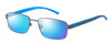 Profile View of Ducks Unlimited Skybuster Designer Polarized Reading Sunglasses with Custom Cut Powered Blue Mirror Lenses in Blue Mens Rectangle Full Rim Metal 54 mm