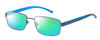 Profile View of Ducks Unlimited Skybuster Designer Polarized Reading Sunglasses with Custom Cut Powered Green Mirror Lenses in Blue Mens Rectangle Full Rim Metal 54 mm