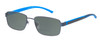 Profile View of Ducks Unlimited Skybuster Designer Polarized Reading Sunglasses with Custom Cut Powered Smoke Grey Lenses in Blue Mens Rectangle Full Rim Metal 54 mm