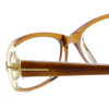 Close Up View of Tom Ford  Designer Reading Eye Glasses with Custom Cut Powered Lenses in Pink Brown Ladies Rectangle Full Rim Acetate 56 mm