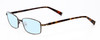 Profile View of John Varvatos V150-GOL Designer Progressive Lens Blue Light Blocking Eyeglasses in Antique Gold Unisex Rectangle Full Rim Metal 56 mm