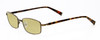 Profile View of John Varvatos V150-GOL Designer Polarized Reading Sunglasses with Custom Cut Powered Sun Flower Yellow Lenses in Antique Gold Unisex Rectangle Full Rim Metal 56 mm