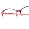Close Up View of Vera Bradley Deirdre Designer Reading Eye Glasses with Custom Cut Powered Lenses in Stitched Flowers Red Ladies Cateye Semi-Rimless Metal 55 mm