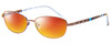 Profile View of Vera Bradley Maya Designer Polarized Sunglasses with Custom Cut Red Mirror Lenses in Java Crystals Floral Blue Brown Ladies Oval Full Rim Titanium 56 mm