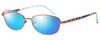 Profile View of Vera Bradley Maya Designer Polarized Sunglasses with Custom Cut Blue Mirror Lenses in Java Crystals Floral Blue Brown Ladies Oval Full Rim Titanium 56 mm