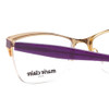 Close Up View of Marie Claire MC6207-GRP Designer Single Vision Prescription Rx Eyeglasses in Grape Purple Gold Ladies Cateye Semi-Rimless Stainless Steel 53 mm