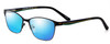 Profile View of Marie Claire MC6208-BLK Designer Polarized Reading Sunglasses with Custom Cut Powered Blue Mirror Lenses in Black Green Ladies Cateye Full Rim Stainless Steel 52 mm