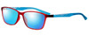 Profile View of Marie Claire MC6210-RBL Designer Polarized Sunglasses with Custom Cut Blue Mirror Lenses in Matte Crystal Red Blue Ladies Classic Full Rim Acetate 55 mm