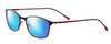 Profile View of Marie Claire MC6214-BKR Designer Polarized Sunglasses with Custom Cut Blue Mirror Lenses in Black Red Ladies Cateye Full Rim Stainless Steel 54 mm