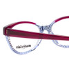 Close Up View of Marie Claire MC6215-BGB Designer Single Vision Prescription Rx Eyeglasses in Burgundy Red Blue Crystal Fade Ladies Cateye Full Rim Acetate 55 mm