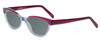Profile View of Marie Claire MC6215-BGB Designer Polarized Reading Sunglasses with Custom Cut Powered Smoke Grey Lenses in Burgundy Red Blue Crystal Fade Ladies Cateye Full Rim Acetate 55 mm