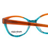 Close Up View of Marie Claire MC6215-BTU Designer Progressive Lens Prescription Rx Eyeglasses in Brown Turquoise Blue Crystal Fade Ladies Cateye Full Rim Acetate 55 mm