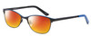 Profile View of Marie Claire MC6231-BBL Designer Polarized Sunglasses with Custom Cut Red Mirror Lenses in Black Blue Ladies Cateye Full Rim Stainless Steel 51 mm