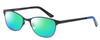 Profile View of Marie Claire MC6231-BBL Designer Polarized Reading Sunglasses with Custom Cut Powered Green Mirror Lenses in Black Blue Ladies Cateye Full Rim Stainless Steel 51 mm